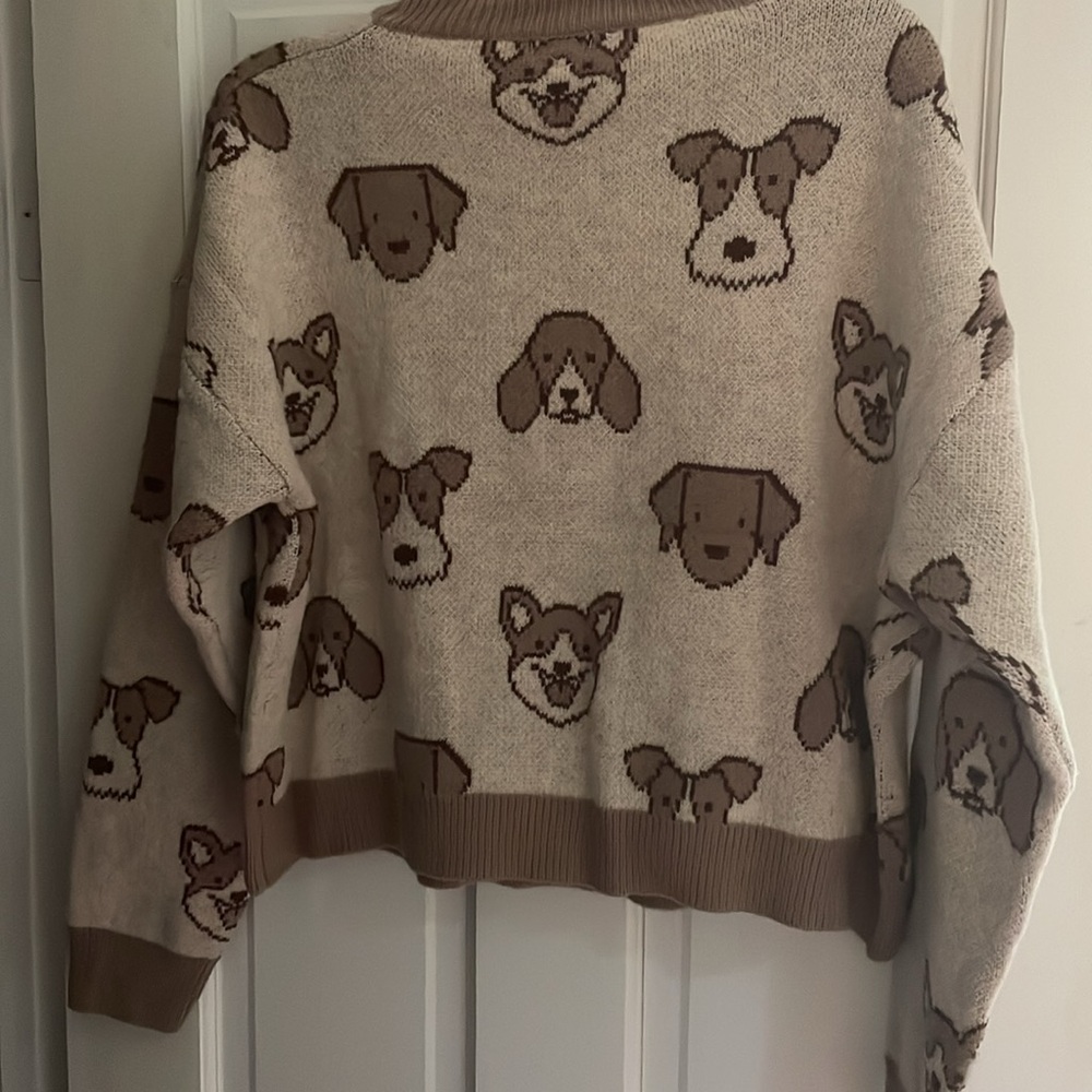 NWOT Debut Dog Pattern Sweater in Beige/Brown tones size medium - Picture 4 of 4
